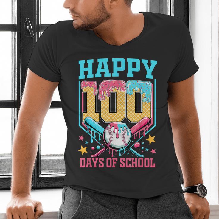 100 Days Of School Kids Baseball Drip 100th Day Of School Men's V-Neck T-Shirt 100 Days Of School Kids Baseball Drip 100th Day Of School Men's V-Neck T-Shirt