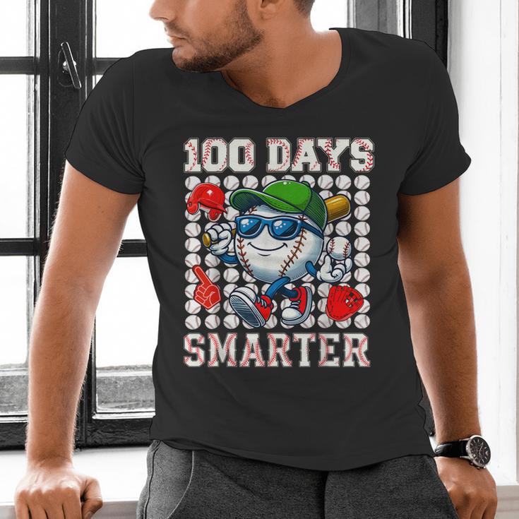 100 Days Smarter Baseball 100 Days Of School Boy Girl Kid Men's V-Neck T-Shirt