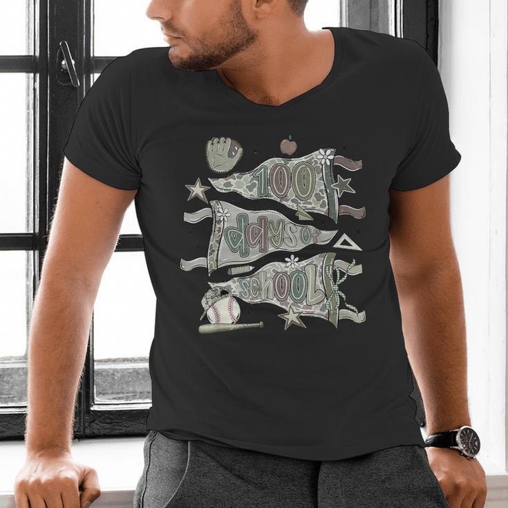 100 Days Smarter Baseball Sport School Celebration Men's V-Neck T-Shirt