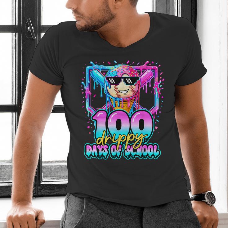 100 Drippy Days Of School Baseball Ice Cream 100th Day Boys Men's V-Neck T-Shirt