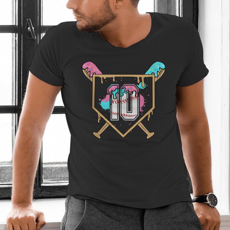 10th Birthday Baseball Bat Ice-Cream Drip 10yrs Old Boys Men's V-Neck T-Shirt 10th Birthday Baseball Bat Ice-Cream Drip 10yrs Old Boys Men's V-Neck T-Shirt