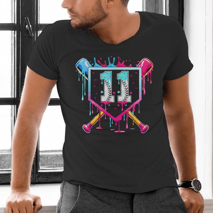 11th Birthday Boys Baseball Ice Cream Drip Boys Baseball Men's V-Neck T-Shirt 11th Birthday Boys Baseball Ice Cream Drip Boys Baseball Men's V-Neck T-Shirt