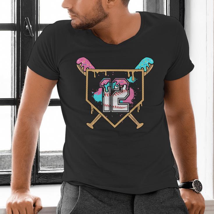 12th Birthday Baseball Bat Ice-Cream Drip 12yrs Old Boy Kid Men's V-Neck T-Shirt 12th Birthday Baseball Bat Ice-Cream Drip 12yrs Old Boy Kid Men's V-Neck T-Shirt