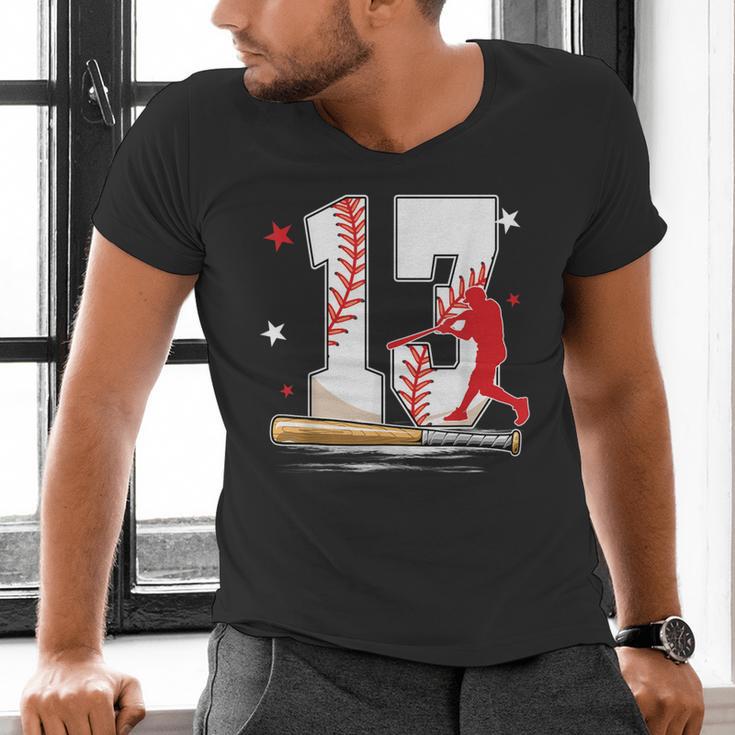 13 Years Old Baseball Birthday Boy 13th Bday Party Men's V-Neck T-Shirt 13 Years Old Baseball Birthday Boy 13th Bday Party Men's V-Neck T-Shirt