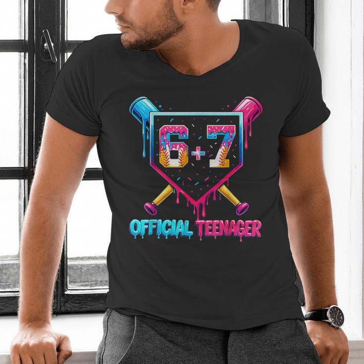 13th Birthday Official Teenager 67 Baseball Drip Boys Men's V-Neck T-Shirt 13th Birthday Official Teenager 67 Baseball Drip Boys Men's V-Neck T-Shirt