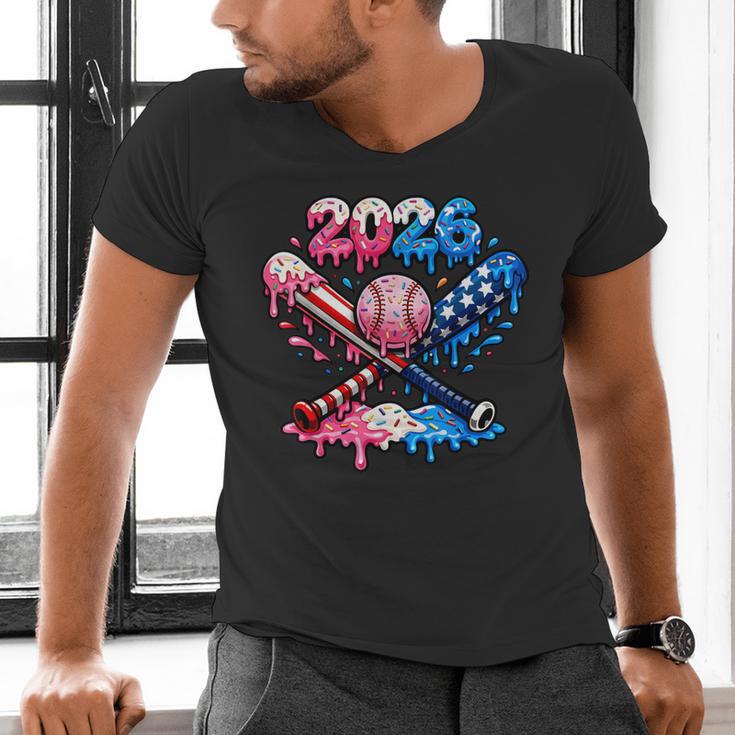 2026 American Flag Baseball Ice Cream Drip Bats Boys Men's V-Neck T-Shirt 2026 American Flag Baseball Ice Cream Drip Bats Boys Men's V-Neck T-Shirt