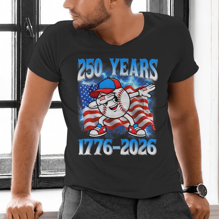 250 Years 1776 2026 250th Baseball American Flag 4th Of July Men's V-Neck T-Shirt 250 Years 1776 2026 250th Baseball American Flag 4th Of July Men's V-Neck T-Shirt