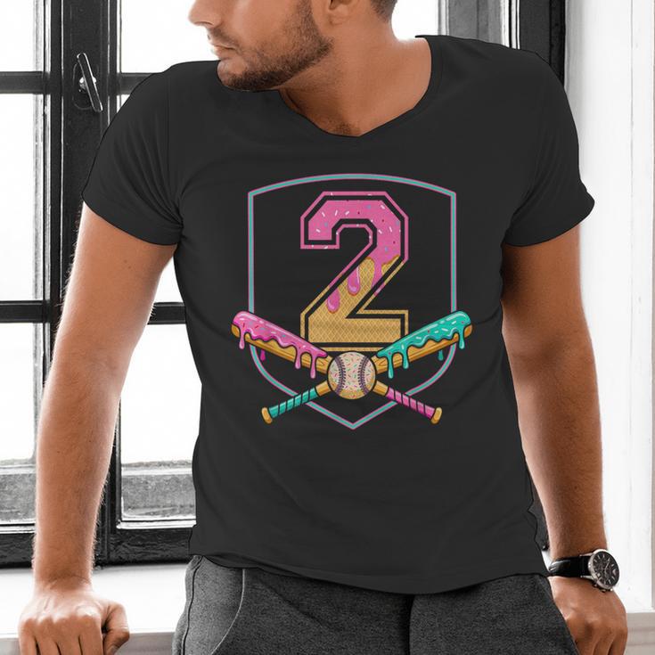 2nd Birthday Baseball Bat Ice-Cream Drip 2yrs Old Boys Kids Men's V-Neck T-Shirt 2nd Birthday Baseball Bat Ice-Cream Drip 2yrs Old Boys Kids Men's V-Neck T-Shirt