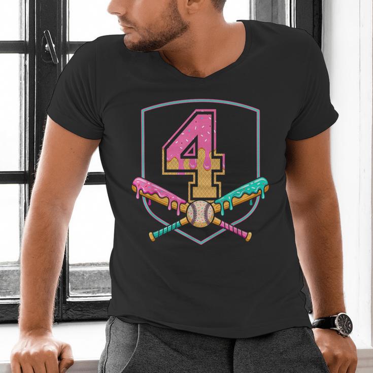 4th Birthday Baseball Bat Ice-Cream Drip 4yrs Old Boys Girls Men's V-Neck T-Shirt 4th Birthday Baseball Bat Ice-Cream Drip 4yrs Old Boys Girls Men's V-Neck T-Shirt