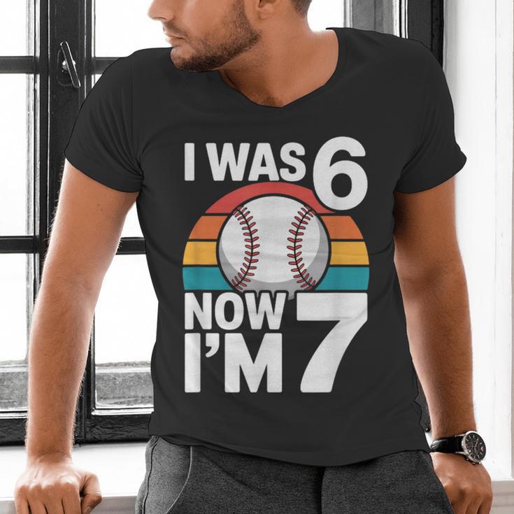 I Was 6 Now Im 7 Baseball Birthday Age 7 Men's V-Neck T-Shirt I Was 6 Now Im 7 Baseball Birthday Age 7 Men's V-Neck T-Shirt