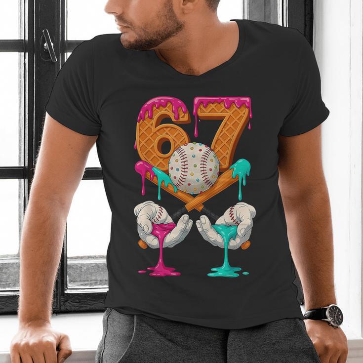 6 7 Ice Cream Drip Baseball Number 67 Player Boy Girl Kids Men's V-Neck T-Shirt 6 7 Ice Cream Drip Baseball Number 67 Player Boy Girl Kids Men's V-Neck T-Shirt