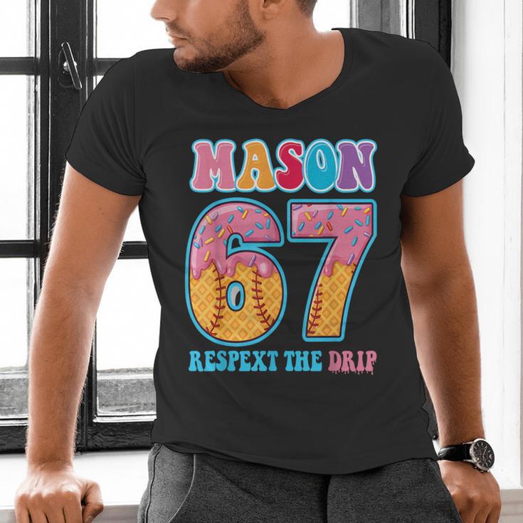 6 7 Mason Baseball Drip Number 67 Player Or 67th Birthday Men's V-Neck T-Shirt