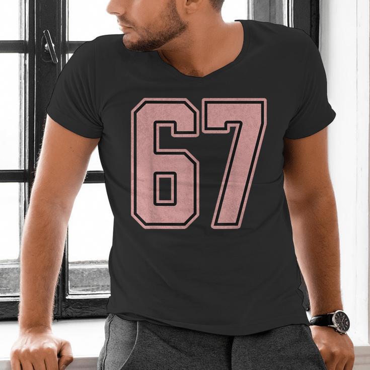 6 7 Number 67 Baseball Meme Tee For Women Men's V-Neck T-Shirt 6 7 Number 67 Baseball Meme Tee For Women Men's V-Neck T-Shirt