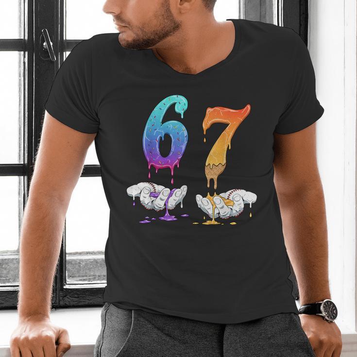 6 7 Six Seven Meme Hands Ice Cream Baseball Drip Boy Girl Men's V-Neck T-Shirt