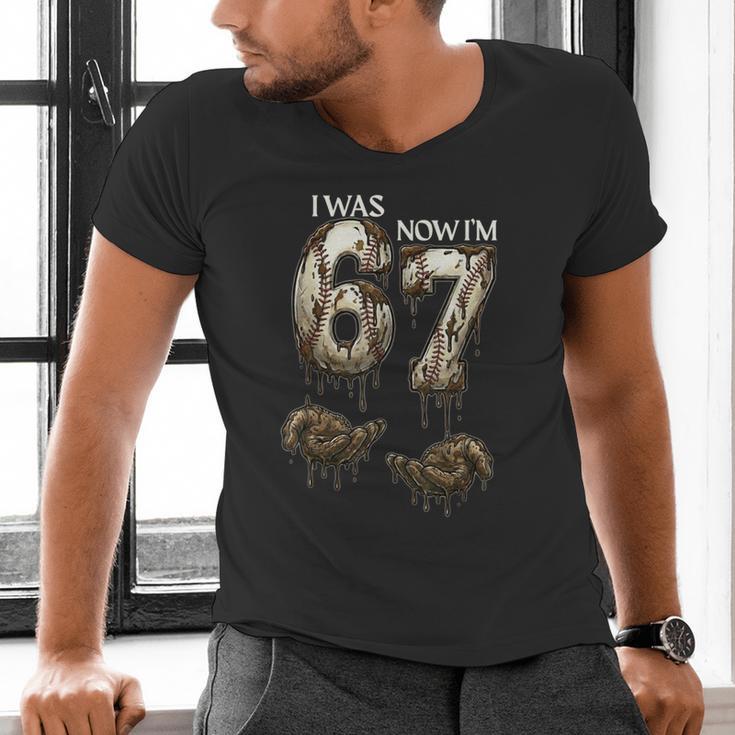 I Was 6 Now I'm 7 Baseball 6 7 Birthday Boys Girls Men's V-Neck T-Shirt I Was 6 Now I'm 7 Baseball 6 7 Birthday Boys Girls Men's V-Neck T-Shirt