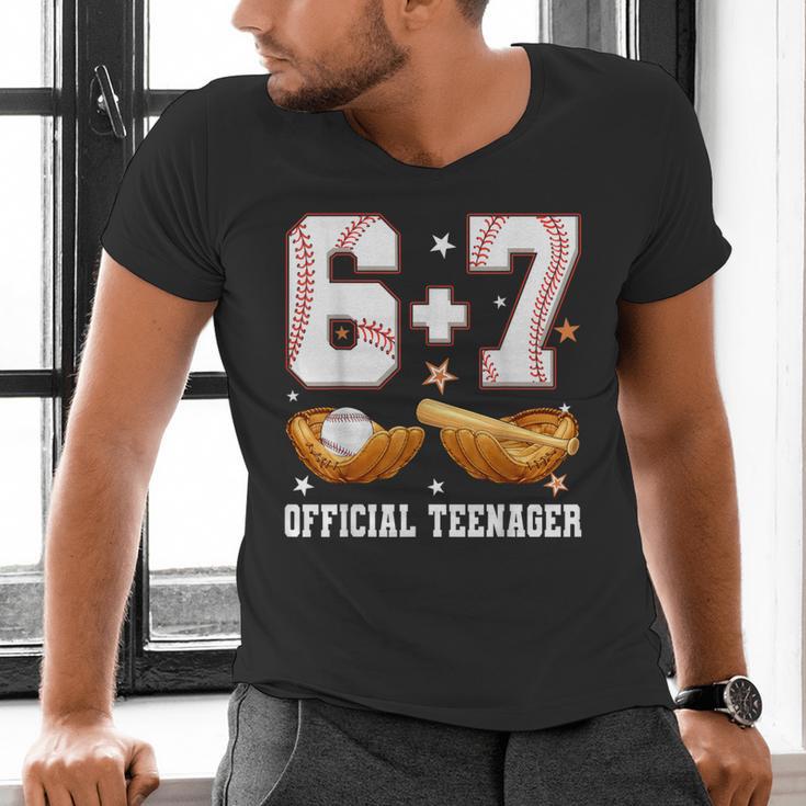 67 13 Year Old Official Teenager Baseball Boy 13th Birthday Men's V-Neck T-Shirt