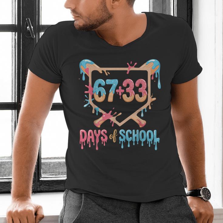 67 33 Days Of School Baseball Drip 100 Days Of School Men's V-Neck T-Shirt 67 33 Days Of School Baseball Drip 100 Days Of School Men's V-Neck T-Shirt