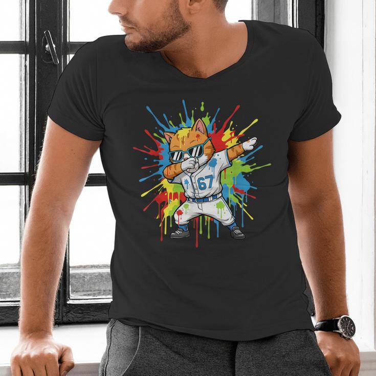 67 Baseball Dabbing Cat 6 7 Dripping Ice Cream Meme Men's V-Neck T-Shirt 67 Baseball Dabbing Cat 6 7 Dripping Ice Cream Meme Men's V-Neck T-Shirt