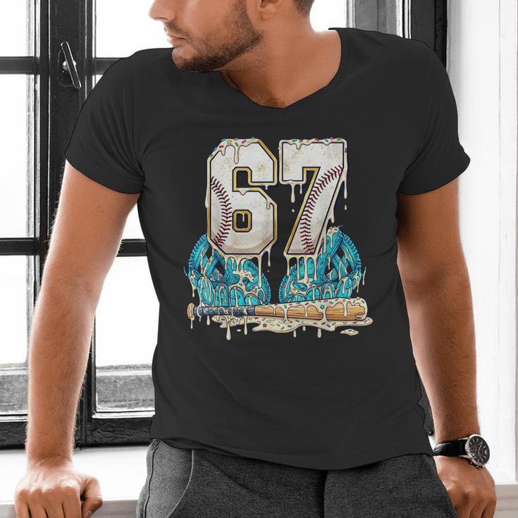67 Baseball Drip Boys Youth Kids 6-7 Ice Cream Dripping 6 7 Men's V-Neck T-Shirt