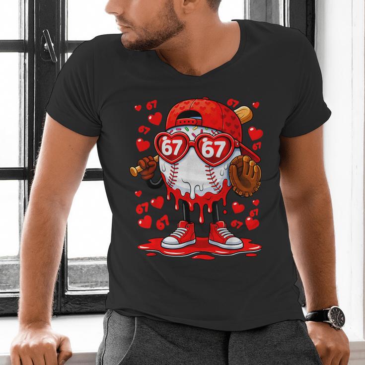 67 Baseball Drip Valentine's Day Men's V-Neck T-Shirt