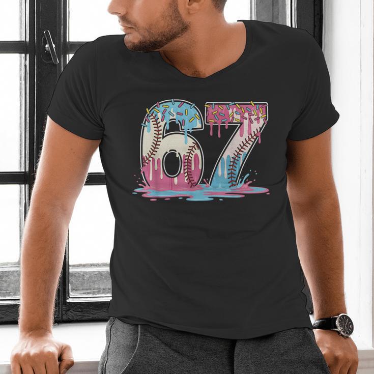 67 Baseball Ice Cream Drip Meme Six Seven Gen Alpha Men's V-Neck T-Shirt 67 Baseball Ice Cream Drip Meme Six Seven Gen Alpha Men's V-Neck T-Shirt