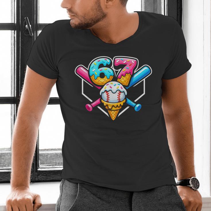 67 Ice Cream Drip Baseball Meme Six Seven Gen Alpha Slang Men's V-Neck T-Shirt 67 Ice Cream Drip Baseball Meme Six Seven Gen Alpha Slang Men's V-Neck T-Shirt