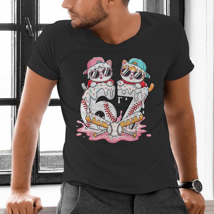67 Meme Kawaii Cats Baseball Ice Cream Drip 6 7 Kids Men's V-Neck T-Shirt 67 Meme Kawaii Cats Baseball Ice Cream Drip 6 7 Kids Men's V-Neck T-Shirt