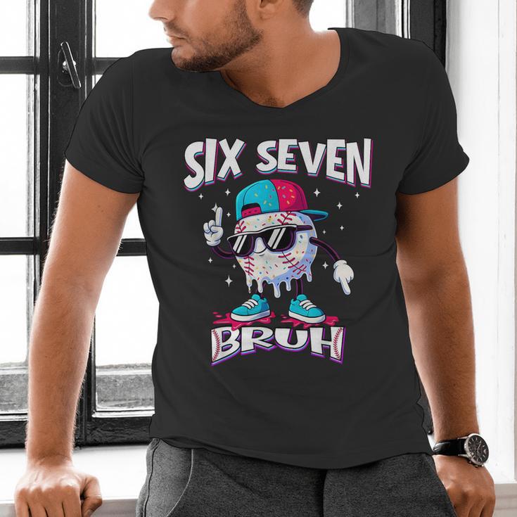 67 Meme Six Seven Bruh Baseball Ice Cream Drip Men's V-Neck T-Shirt