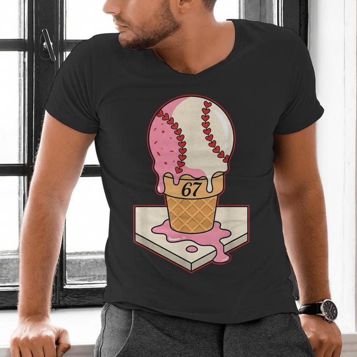67 Tee Baseball Creamy Dripping Graphic Sixty-Seven Clothes Men's V-Neck T-Shirt