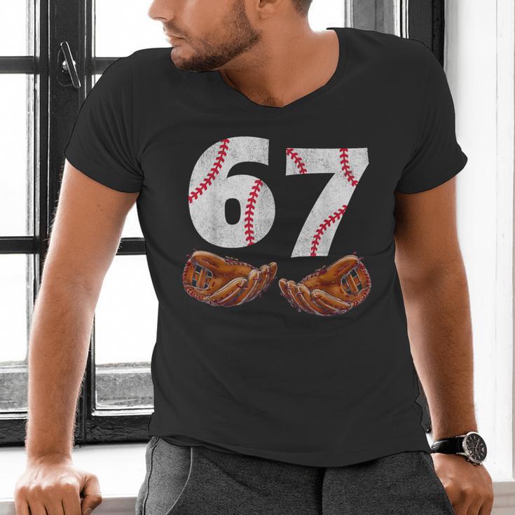 67 Trend Baseball Glove Number Style Men's V-Neck T-Shirt 67 Trend Baseball Glove Number Style Men's V-Neck T-Shirt