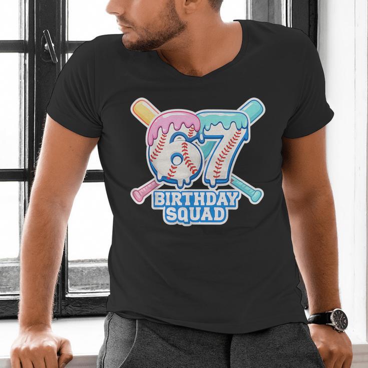67th Birthday Squad Baseball Ice Cream Drip Birthday Squad Men's V-Neck T-Shirt