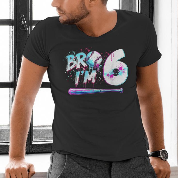 6th Birthday Boy Bro I'm 6 Year Old Baseball Ice Cream Drip Men's V-Neck T-Shirt