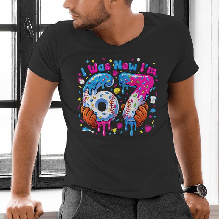7th Birthday I Was 6 Now I'm 7 Baseball Ice Cream Drip Men's V-Neck T-Shirt 7th Birthday I Was 6 Now I'm 7 Baseball Ice Cream Drip Men's V-Neck T-Shirt
