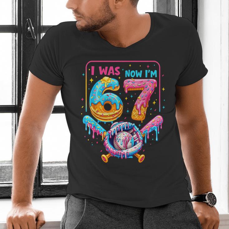 7th Birthday Boys I Was 6 Now I'm 7 Baseball Ice Cream Drip Men's V-Neck T-Shirt 7th Birthday Boys I Was 6 Now I'm 7 Baseball Ice Cream Drip Men's V-Neck T-Shirt