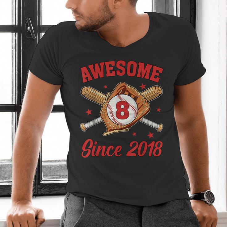 8 Year Old Boys Awesome Since 2018 Baseball Birthday Men's V-Neck T-Shirt 8 Year Old Boys Awesome Since 2018 Baseball Birthday Men's V-Neck T-Shirt