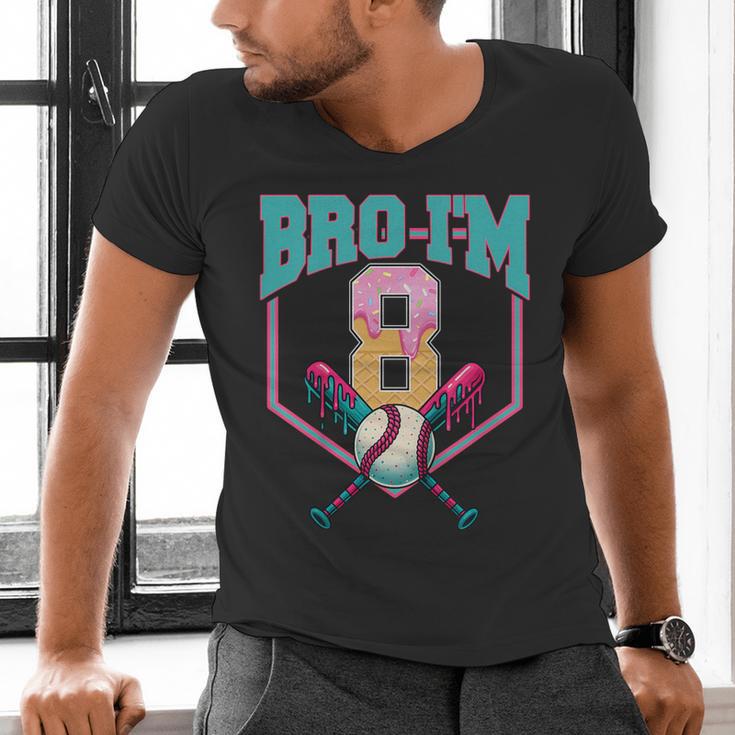 8th Birthday Boy Bro I'm 8 Years Old Baseball Theme Men's V-Neck T-Shirt