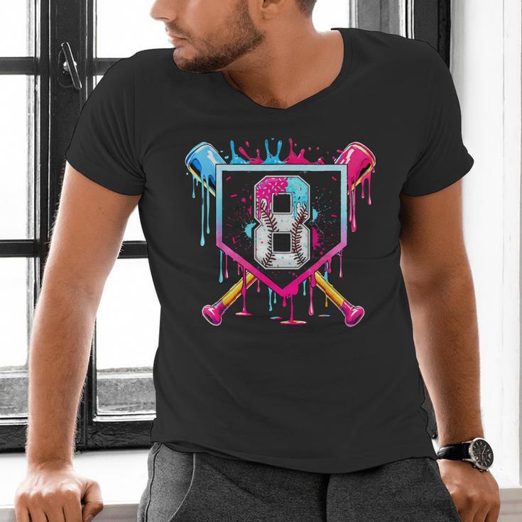 8th Birthday Boys Baseball Ice Cream Drip Boys Baseball Men's V-Neck T-Shirt 8th Birthday Boys Baseball Ice Cream Drip Boys Baseball Men's V-Neck T-Shirt