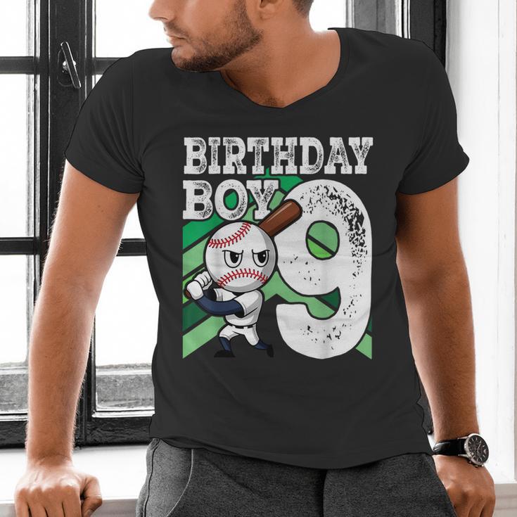 9th Birthday Baseball Birthday Party 9th Birthday Boy Men's V-Neck T-Shirt 9th Birthday Baseball Birthday Party 9th Birthday Boy Men's V-Neck T-Shirt