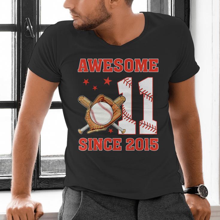 Awesome Since 2015 11 Year Old Boys Bday Baseball Theme Men's V-Neck T-Shirt