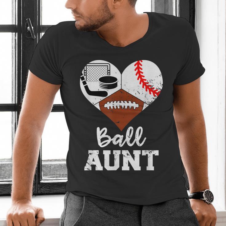 Ball Aunt Heart Football Baseball Hockey Game Day Men's V-Neck T-Shirt
