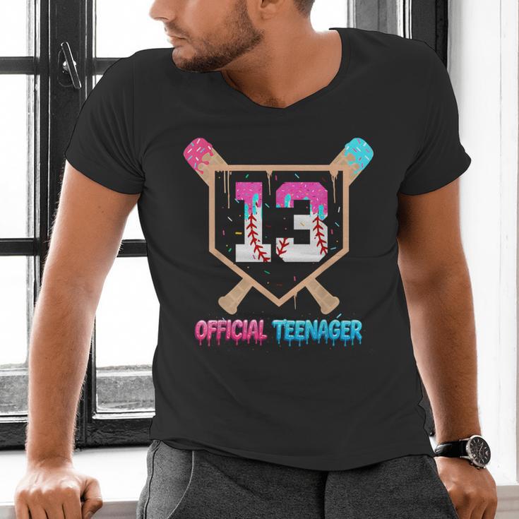 Baseball 13 Year Ice Cream Drip 13th Bday Official Teenager Men's V-Neck T-Shirt Baseball 13 Year Ice Cream Drip 13th Bday Official Teenager Men's V-Neck T-Shirt