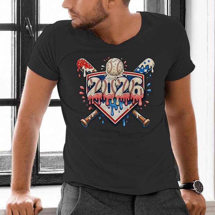 Baseball 2026 Ice Cream Drip Bats For Boys Birthday Graphic Men's V-Neck T-Shirt Baseball 2026 Ice Cream Drip Bats For Boys Birthday Graphic Men's V-Neck T-Shirt