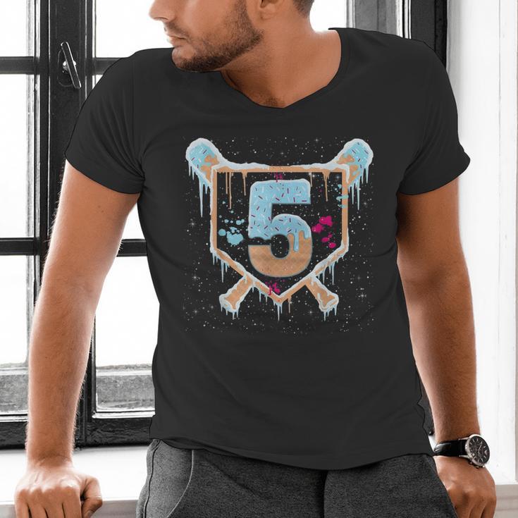 Baseball 5 Year Old Ice Cream Drip 5th Birthday Boy Number 5 Men's V-Neck T-Shirt Baseball 5 Year Old Ice Cream Drip 5th Birthday Boy Number 5 Men's V-Neck T-Shirt