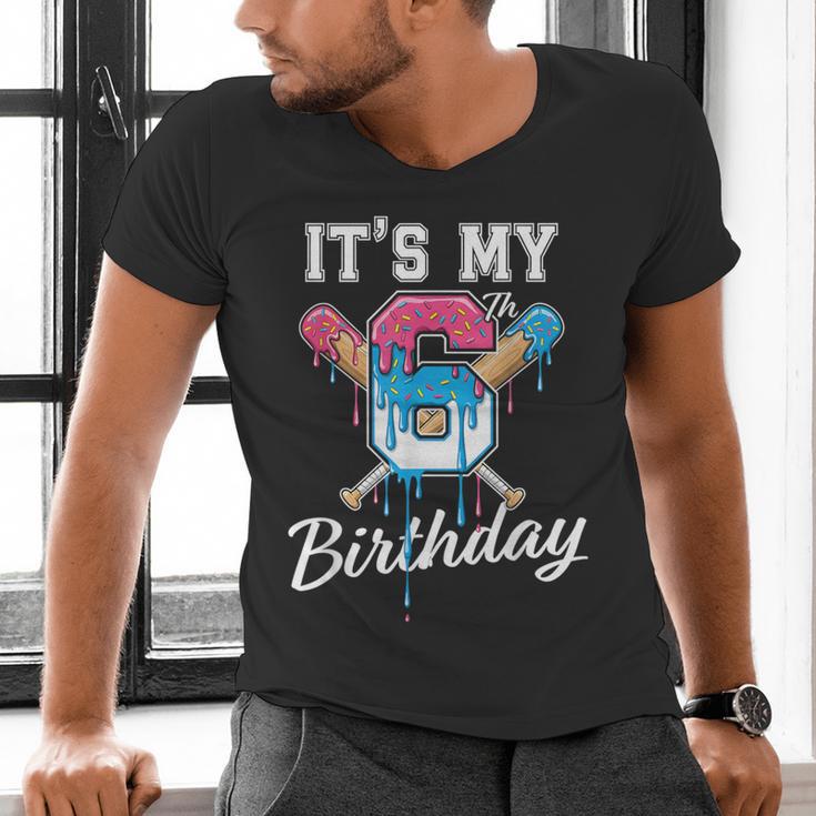 Baseball 6 Year Old Ice Cream Drip 6th Birthday Boy Number 6 Men's V-Neck T-Shirt Baseball 6 Year Old Ice Cream Drip 6th Birthday Boy Number 6 Men's V-Neck T-Shirt