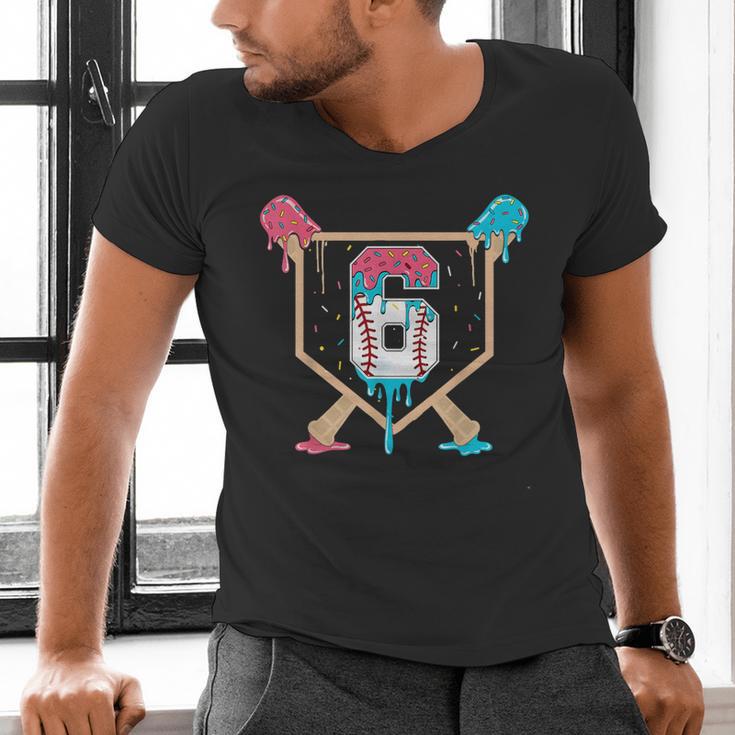 Baseball 6 Year Old Ice Cream Drip 6th Birthday Boys Player Men's V-Neck T-Shirt