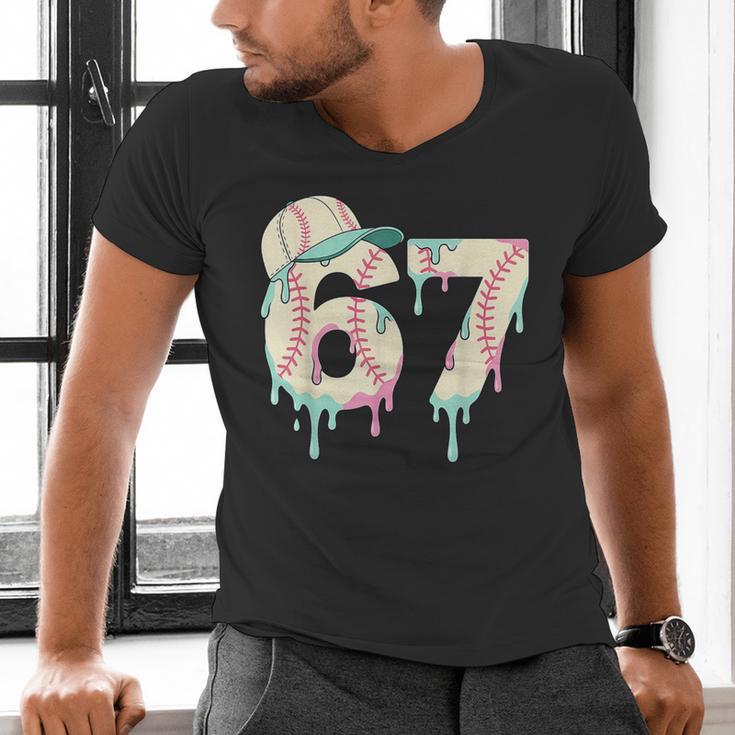Baseball 67 Drip Six Seven Baseball Dripping Boys Kids Men's V-Neck T-Shirt