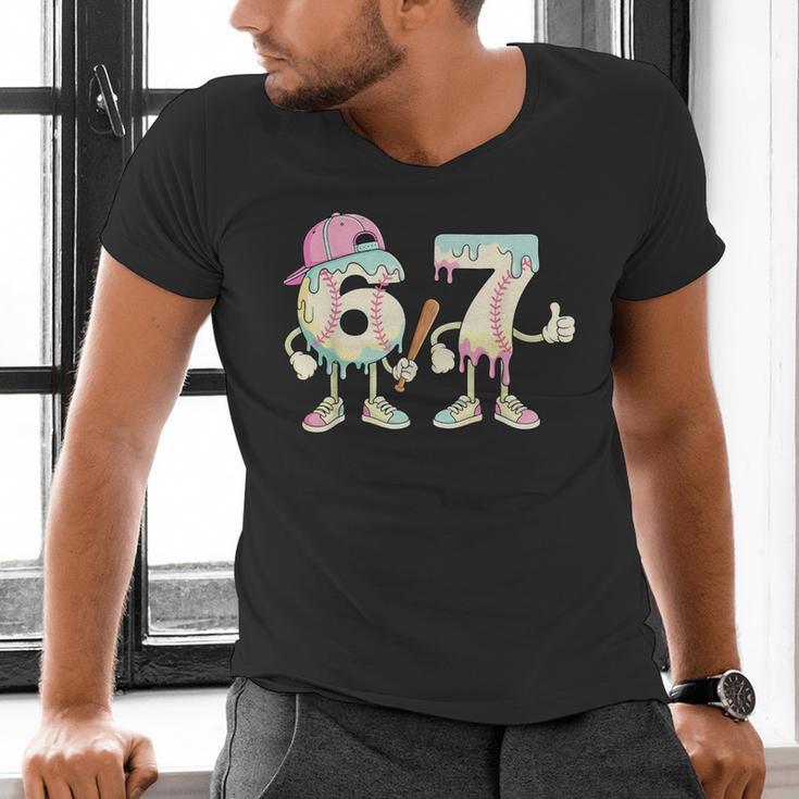 Baseball 67 Dripping Six Seven Drip Meme Ice Cream Boy Men's V-Neck T-Shirt Baseball 67 Dripping Six Seven Drip Meme Ice Cream Boy Men's V-Neck T-Shirt