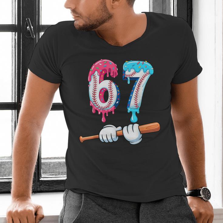 Baseball 67 Ice Cream Drip Six Seven Boys Men's V-Neck T-Shirt Baseball 67 Ice Cream Drip Six Seven Boys Men's V-Neck T-Shirt