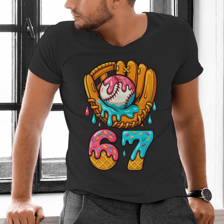 Baseball 67 Ice Cream Drip 67 Six Seven Meme 67th Birthday Men's V-Neck T-Shirt Baseball 67 Ice Cream Drip 67 Six Seven Meme 67th Birthday Men's V-Neck T-Shirt
