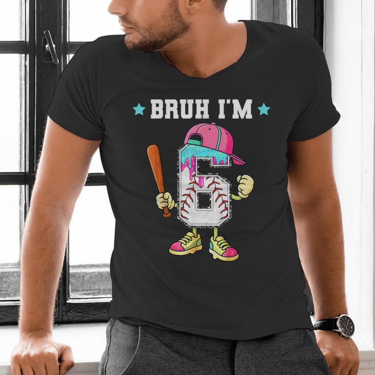 Baseball 6th Birthday Boy Ice Cream Drip Bruh I'm 6 Year Old Men's V-Neck T-Shirt Baseball 6th Birthday Boy Ice Cream Drip Bruh I'm 6 Year Old Men's V-Neck T-Shirt